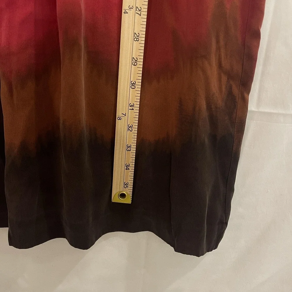 Chaus Dress Womens 8 Red Silk Sleeveless Scoop Neck Pleated A-Line Ombre Dip Dye